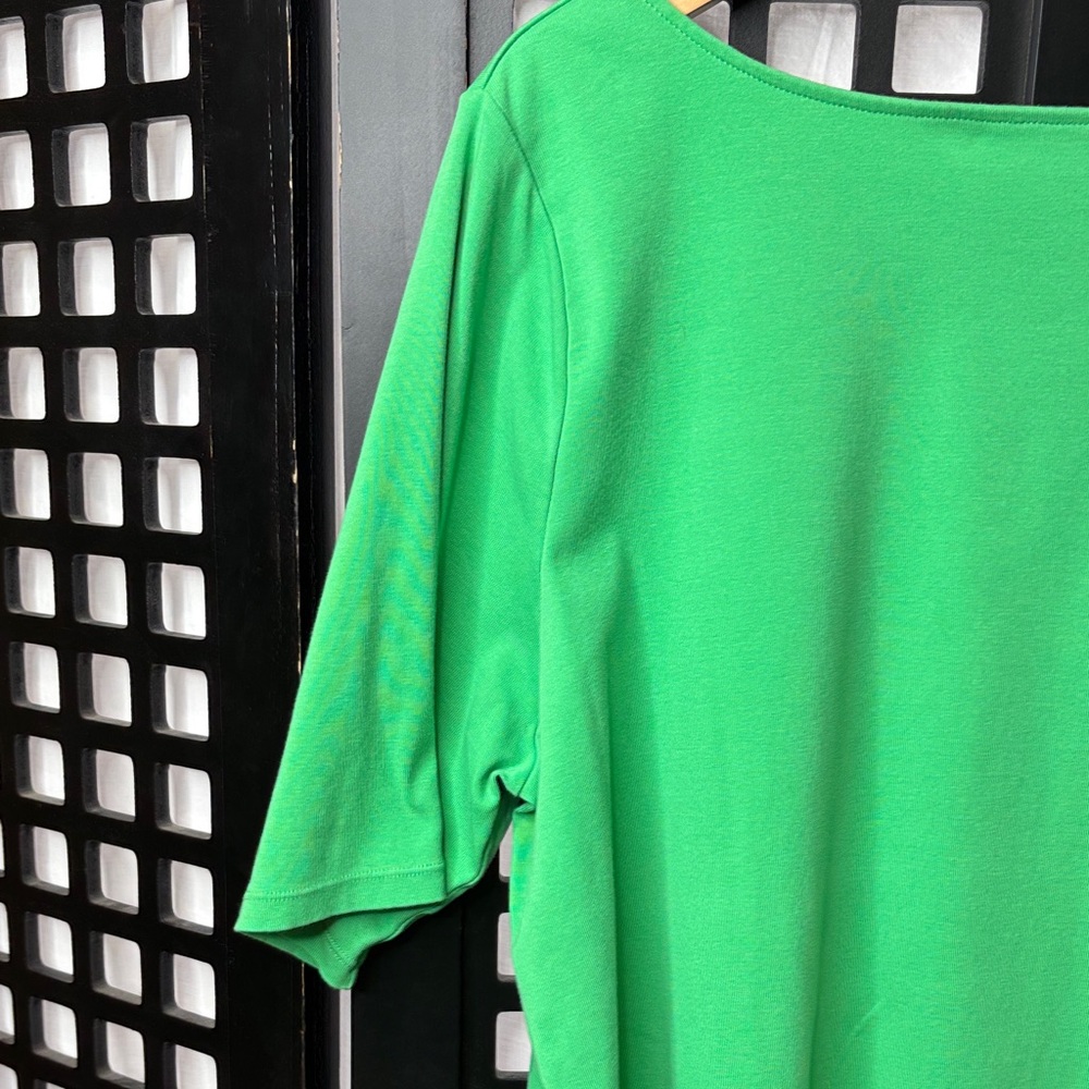 💚 Lauren Ralph Lauren Relaxed Top Women 3X Green Crew Stretch Soft Comfy💚 - Picture 5 of 13